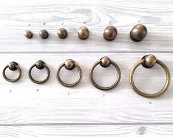 Brass Drawer Pull Drop Ring MCM Knob Antique Bronze Vintage Style Mini Knob Tiny Small Cabinet Knobs Dresser Pull Drawer Pull Lynns Hardware