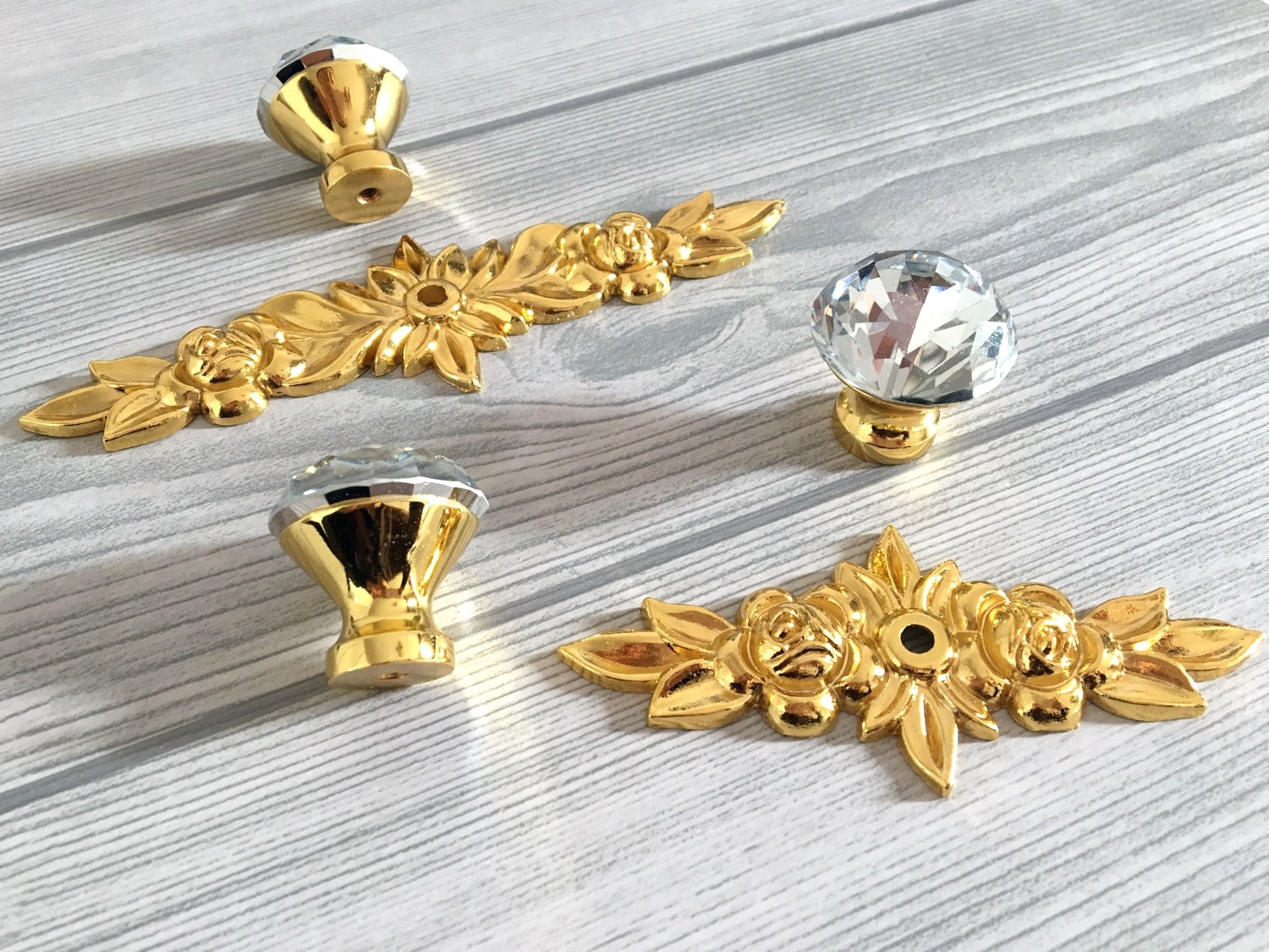 Gold Crystal Drawer Knob Glass Knobs w. Back Plate Dresser Etsy