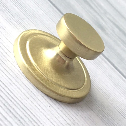 Brass Knob Knobs Pulls Large Base Drawer Pull Brushed Etsy
