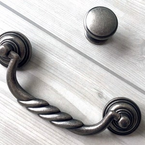 4 1/2 Drawer Pull Handles Antique Black Silver Pewter Drop Handle Bail ...