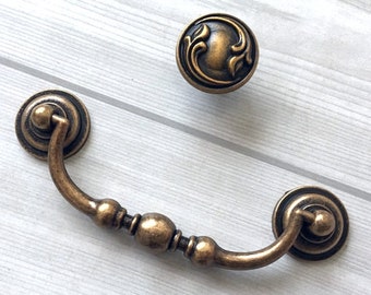 4.25" Drop Bail Drawer Pull Handles Rustic Dresser Pulls Antique Brass Kitchen Cabinet Door Handle Swing Lynns Hardware 4 1/4" 108 mm