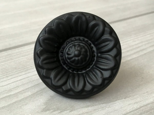 Schwarz Blume Möbel Knauf Knöpfe Griffe Griff Knäufe | Etsy