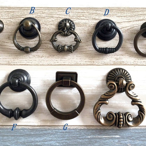 2 x Vintage Rustic Door Handle Cabinet Dresser Drawer Pull Knob Ring Decor