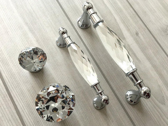3 75 5 Crystal Drawer Pull Knob Glass Dresser Etsy