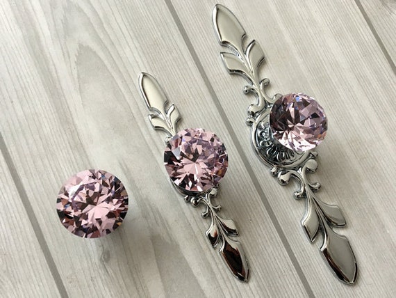 Pink Glass Dresser Knob Pull Crystal Drawer Knobs Pulls Handle Etsy