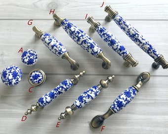 3" 3.75" 5" Dresser Knobs Pulls Drawer Knob Pull Handles Blue White Chinoiserie Kitchen Cabinet Handle Porcelain Lynns Hardware 76 96 128 mm