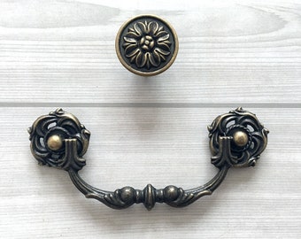 4.25" 4.5" Rustic Kitchen Cabinet Knobs Door Pull Antique Bronze Drop Bail Handles Dresser Drawer Knobs Pulls Vintage Look Lynns Hardware