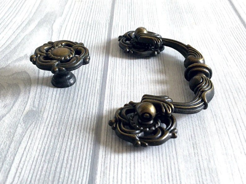 3.5 Drop Bail Handle Antique Bronze Gold Dresser Pulls Drawer Pull Handles Rustic Cabinet Pulls Handle Knobs Lynns Hardware 90 mm 3 12