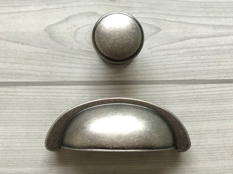 3 Cup Drawer Pull Antique Black Silver Pewter Bin Pull Etsy