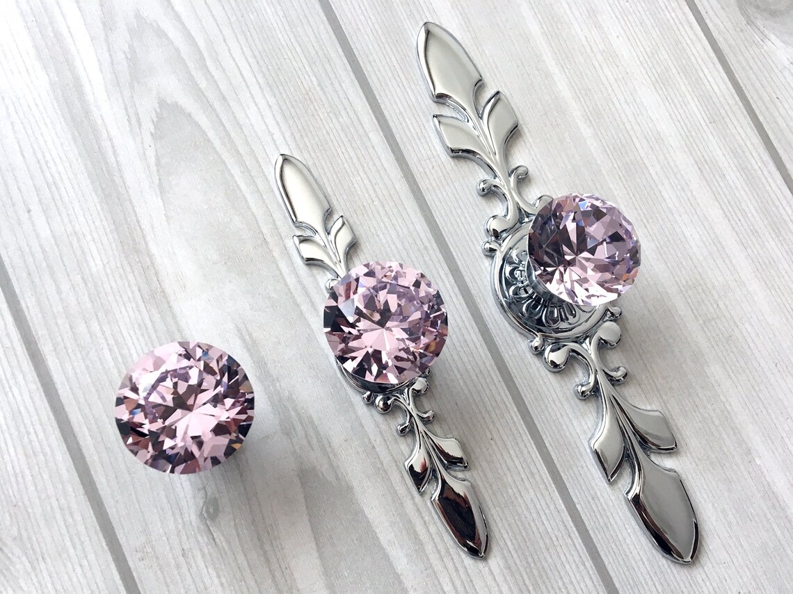 Pink Drawer Knobs Pulls Handles Glass Crystal Knob Dresser Etsy