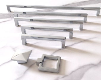 Cabinet Pull Handle Polished Chrome Silver Kitchen Cabinet Knob Poignées Commode Tire Poignée Tiroir Pull Modern Square Simple Lynn Hardware