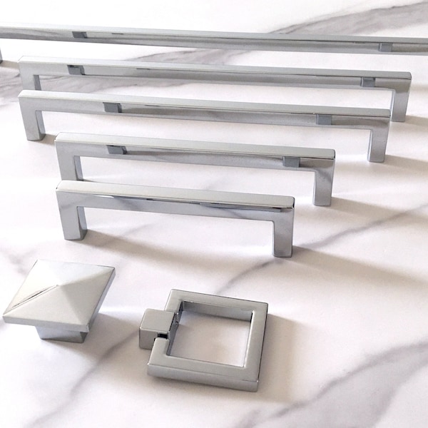 Cabinet Pull Handle Polished Chrome Silver Kitchen Cabinet Knob Handles Dresser Pulls Handle Drawer Pull Modern Square Simple Lynn Hardware