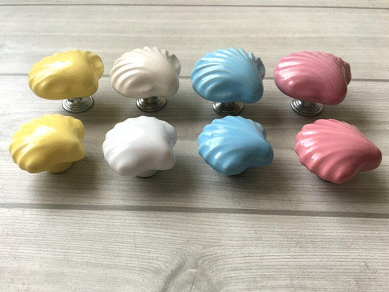 Shell Knob Drawer Knobs Kids Dresser Knob Blue White Yellow Etsy