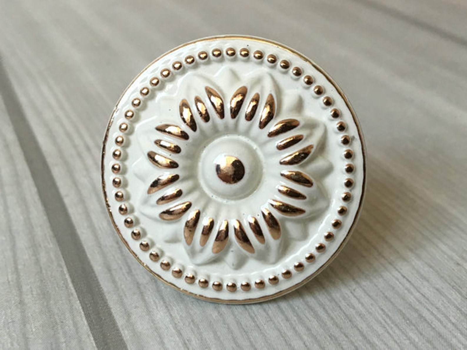Shabby Chic Knobs Dresser Knob Creamy White Gold Kitchen Etsy