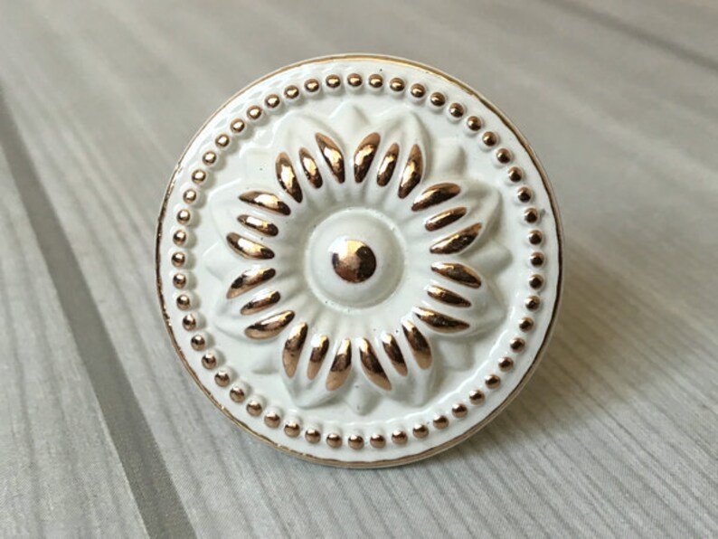 Shabby Chic Knobs Dresser Knob Creamy White Gold Kitchen Etsy