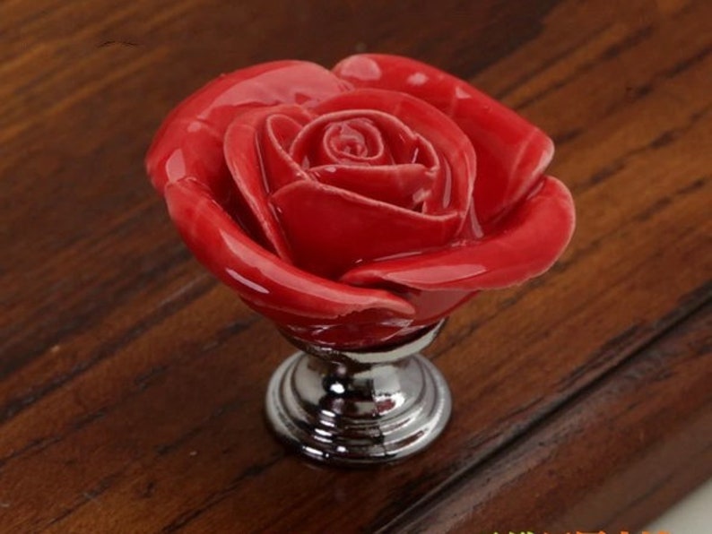 Rose Knob Flower Knobs Floral Door Knobs Dresser Knobs Etsy