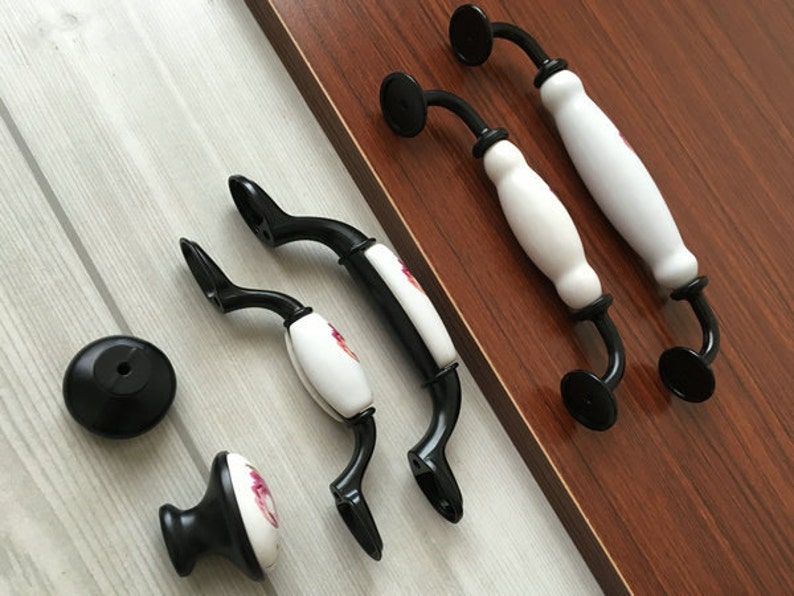 3 3.75 White Dresser Pulls Drawer Pull Handles Kitchen Cabinet Door Knobs Cupboard Flower Furniture Handle Hardware Black Oval 76 96 mm