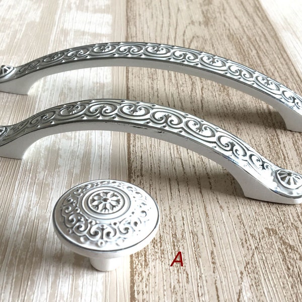 3.75" 5" Shabby Chic Cabinet Pull Handles Drawer Pulls Dresser Knob Pull White Silver Kitchen Cabinte Door Handles 96 128 mm Lynns Hardware