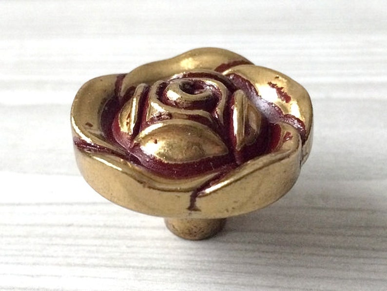 Flower Drawer Pulls Dresser Knobs Handles Burgundy Gold Brass Etsy