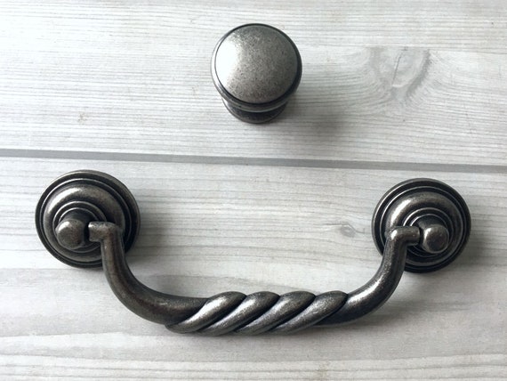 4 1 2 Drawer Pull Handles Antique Black Silver Pewter Etsy