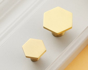 Brass Knob Hexagon Cabinet Knobs Hexagonal Knob Brass Knob Mid Century MCM Dresser Drawer Knobs Pulls Handles Brushed Gold  Lynns Hardware