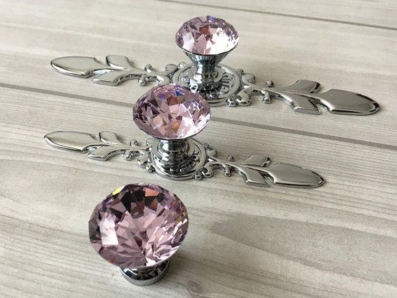 Pink Drawer Knobs Pulls Handles Glass Crystal Knob Dresser Etsy