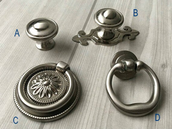 Brushed Nickel Knob Dresser Pull Drawer Pulls Handles Kitchen Etsy