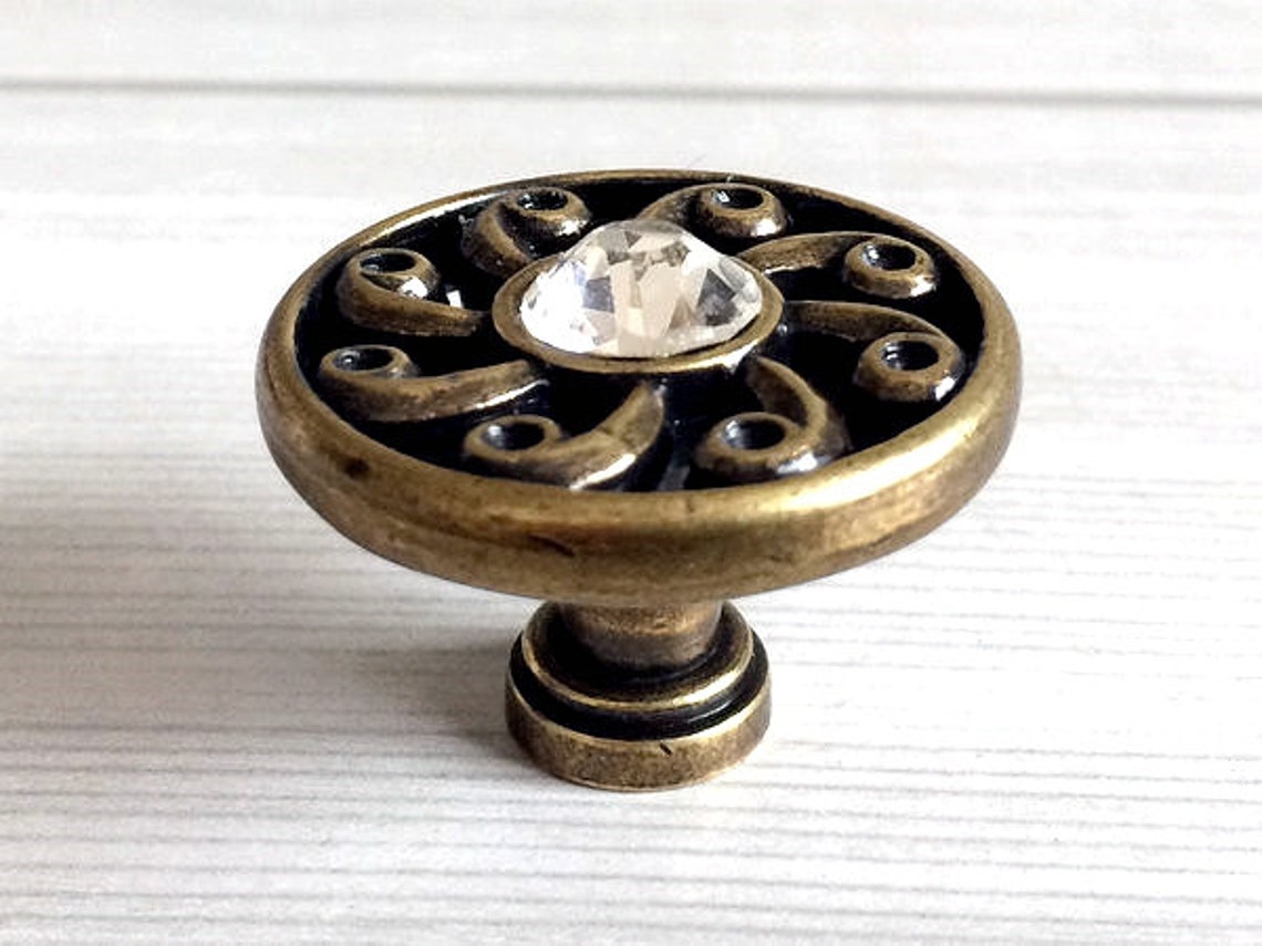 Rhinestone Knob Glass Knobs Crystal Knob Drawer Knobs Dresser Etsy