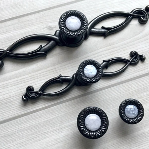 Gem Look Antique Black Knobs Dresser Knob Drawer Knobs Pulls Handles Cabinet Door Knobs Handle Vintage Shabby Chic Back Plate Plates Rustic