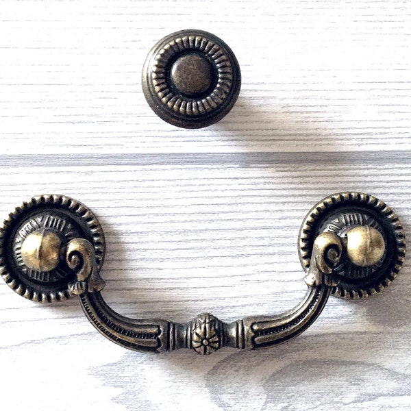 3" C-C Vintage Look Drop Bail Dresser Knobs Drawer Pulls Handles Knob Antique Bronze Rustic Kitchen Cabinet Door Knobs Handle Pull 76 mm