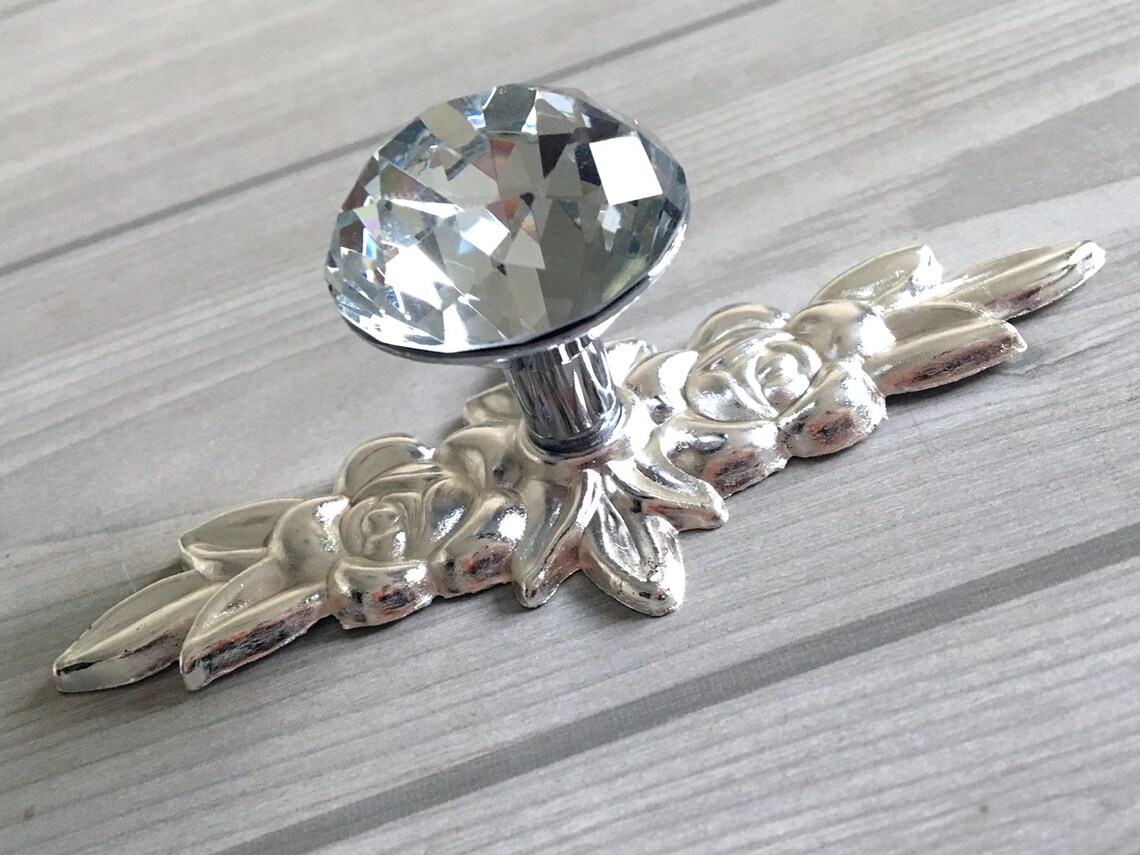 Crystal Drawer Knobs Glass Dresser Knob Pulls Handle Silver Etsy