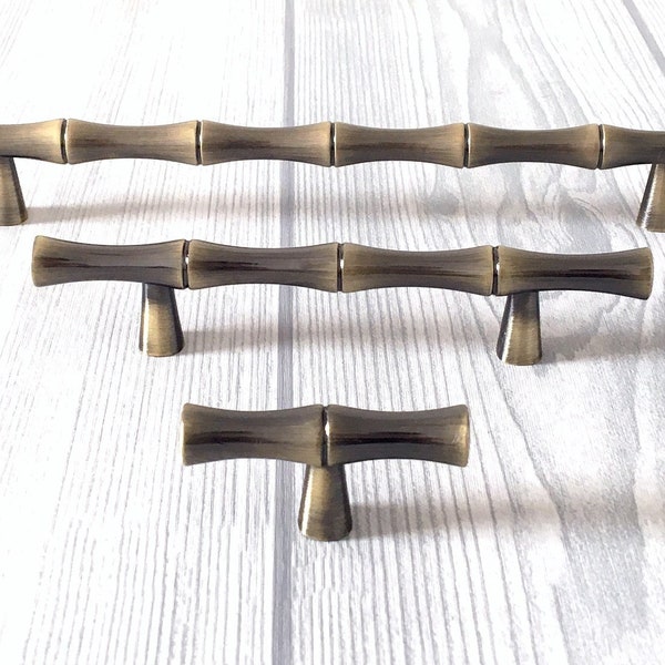 2.5" 3" 3.75" 5" 6.25" Bamboo Drawer Pull Cabinet Handle Dresser Drawer Pulls Handles Knobs Brushed Bronze Lynns Hardware 64 76 96 128 160