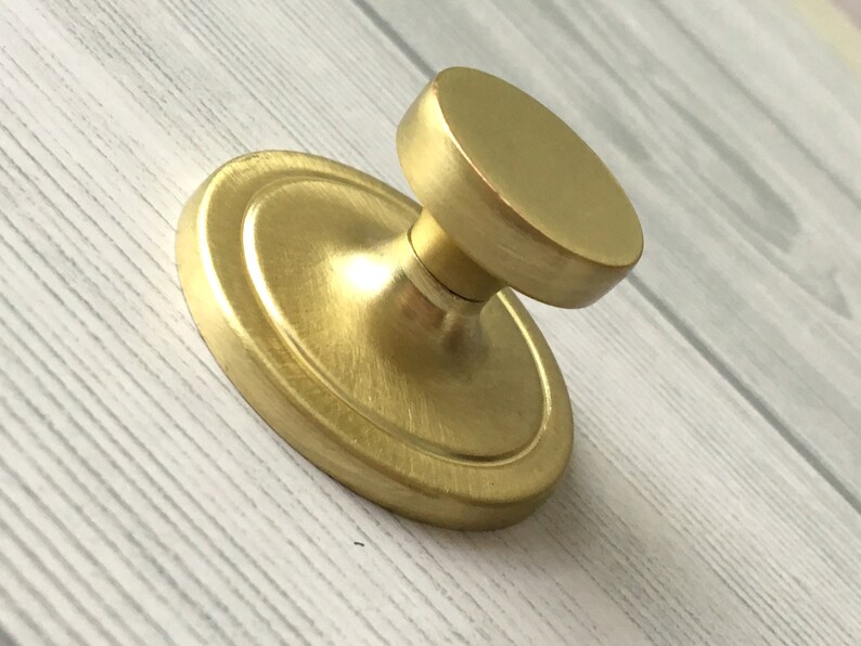 Brass Knob Cabinet Knobs Pulls Large Base Drawer Pull Brushed Image 0