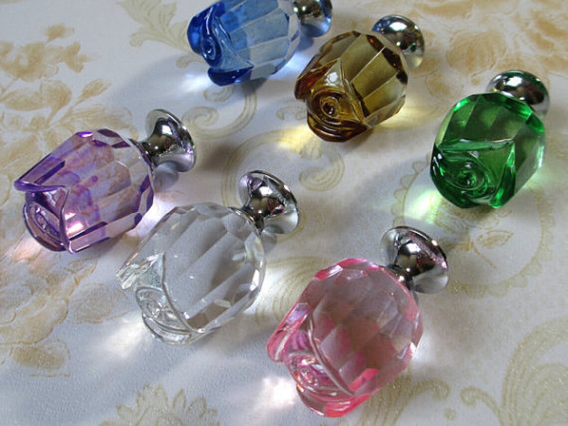 Rose Knobs / Glass Knobs / Crystal Knob / Dresser Knobs Drawer Etsy