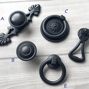 Vintage Style Antique Black Knob Dresser Knobs Drawer Pulls Handles Drop Ring Retro Kitchen Cabinet Door Handle Back Plate Lynns Hardware