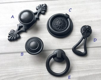 Vintage Style Antique Black Knob Dresser Knobs Drawer Pulls Handles Drop Ring Retro Kitchen Cabinet Door Handle Back Plate Lynns Hardware