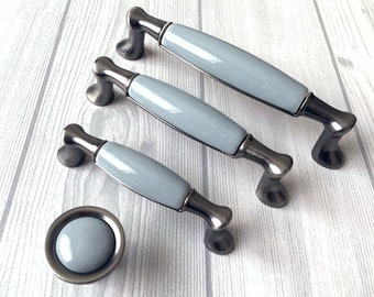 3.75" 5" 6.25" Drawer Pull Dresser Pulls Cabinet Handles Blue Gray Porcelain Kitchen Cabinet Door Handle Knobs 96 128 160 mm Lynns Hardware