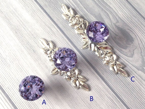 Purple Glass Knobs Dresser Knob Pull Crystal Drawer Knobs Etsy