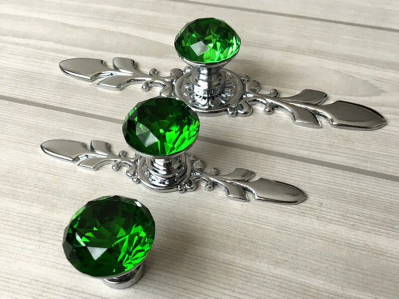 Green Crystal Drawer Knobs Door Pulls Handles Glass Knobs Etsy
