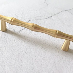 3.75 5 Gold Bamboo Drawer Pull Dresser Pulls Handles Satin Gold Bamboo Knob Cabinet Knobs Handle Pull Handles 96 128 mm Lynns Hardware 3.75" (96 mm)