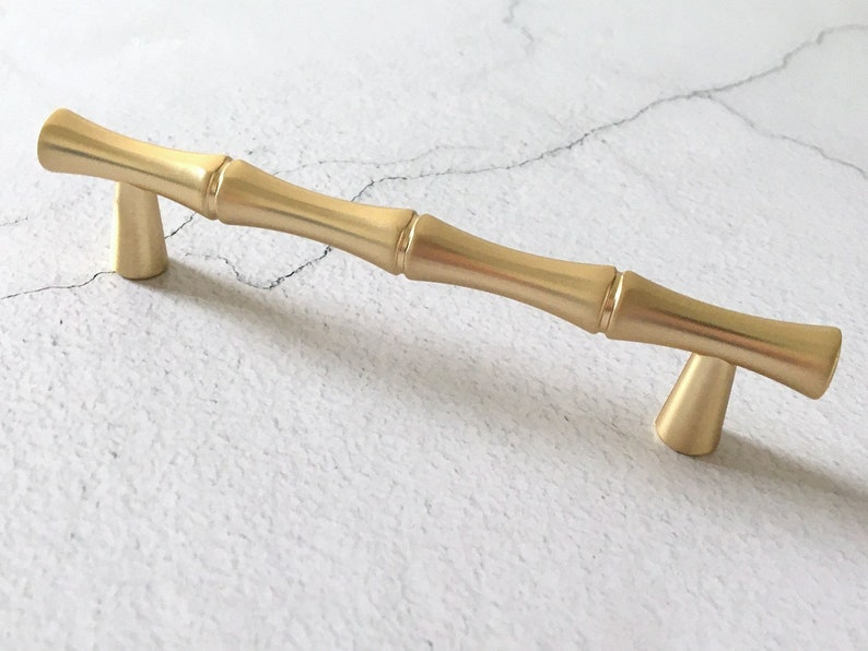3.75 5 Gold Bamboo Drawer Pull Dresser Pulls Handles Satin Gold Bamboo Knob Cabinet Knobs Handle Pull Handles 96 128 mm Lynns Hardware 3.75" (96 mm)