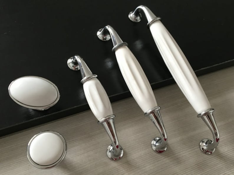 96 128 160 mm Möbelgriff Möbelgriffe Silber Weiß Keramik Möbel | Etsy