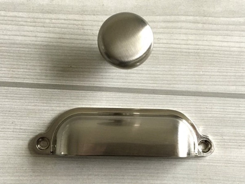 3.5 3.75 4.75 Cup Drawer Pull Bin Brushed Nickel Dresser Pulls Knobs Handle Shell Cabinet Knob Pulls Door Lynns Hardware 4 34 89 96 120