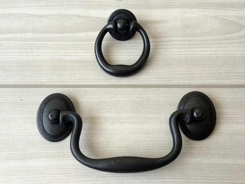 4 Drop Bail Ring Dresser Knobs Drawer Pull Handles Etsy