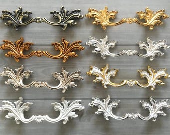 3 3/4" Leafy Dresser Handle Drawer Pulls Gold Silver White Brass Bronze Rustic Leaf Cabinet Handle Shabby Chic Lynns Hardware 3.75" 96 mm