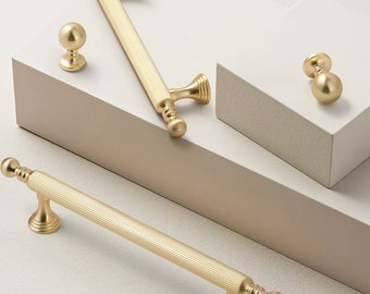 3.75" 5" 7.5" Gold Cabinet Pulls Handle Drawer Knobs Pulls Vanity Handles Dresser Knob Cabinet Handle MCM Lynns Hardware Solid 96 128 192 mm