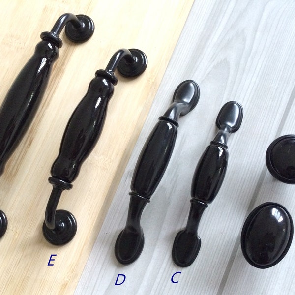 3" 3.75" 5" 6.25" 7.5" Black Drawer Pull Handles Cabinet Door Handles Dresser Handle Pulls Knobs Porcelain 76 96 128 160 192 Lynns Hardware