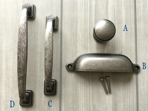3 75 5 Pewter Drawer Pull Handles Knob Dresser Pulls Kitchen Cabinet Handle Door Pull Antique Black Silver Rustic Lynns Hardware 96 128 Mm