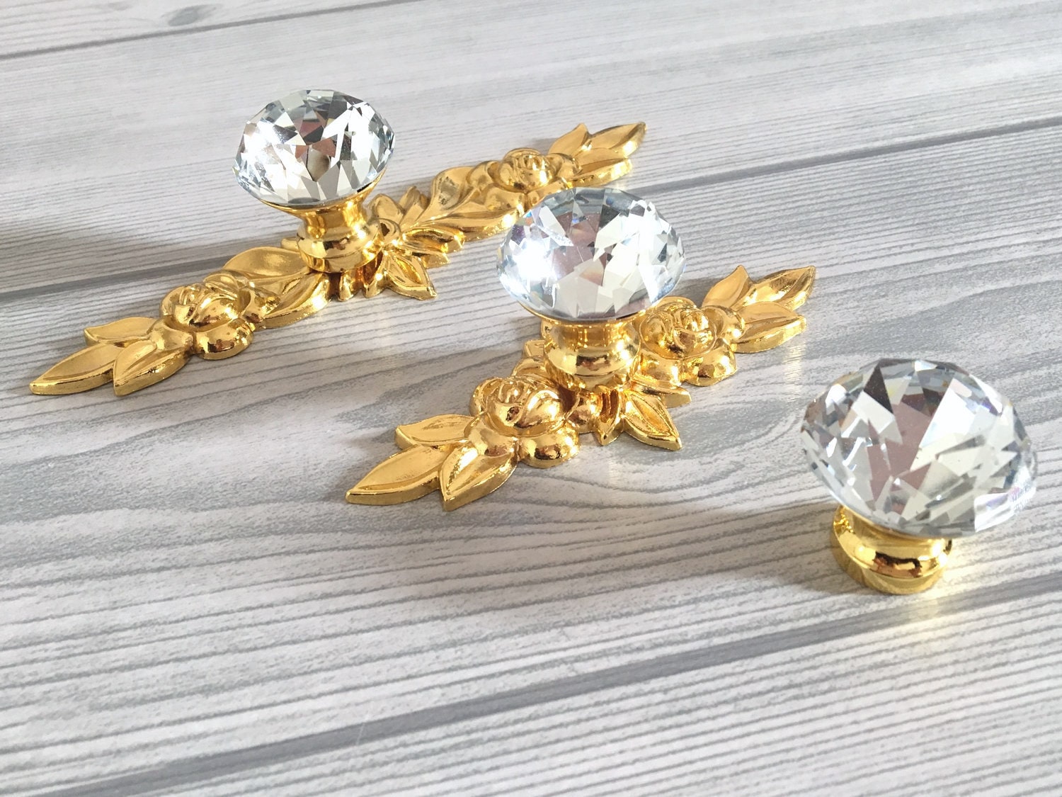 Gold Crystal Drawer Knob Glass Knobs W. Back Plate Dresser Etsy Australia