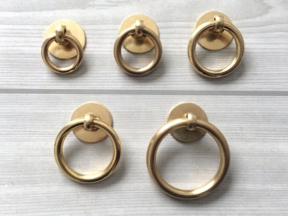 10 x Quality Small Drop Ring Pull Handle POLISHED BRASS Furniture Sideboard